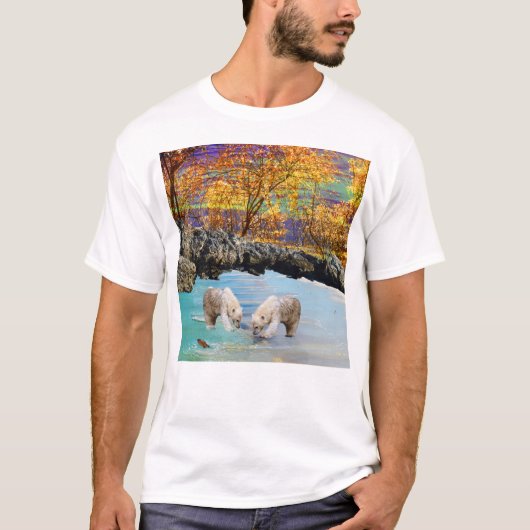 ホッキョクグマの魚釣り、 Tシャツ (正面)