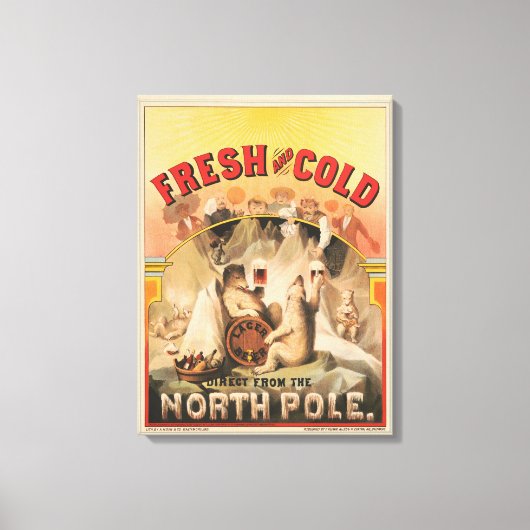 ホッキョクグマはラガービールのマグカップを楽しんでいる キャンバスプリント (正面)