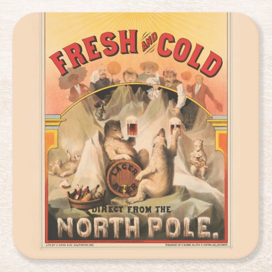 ホッキョクグマはラガービールのマグカップを楽しんでいる スクエアペーパーコースター (正面)