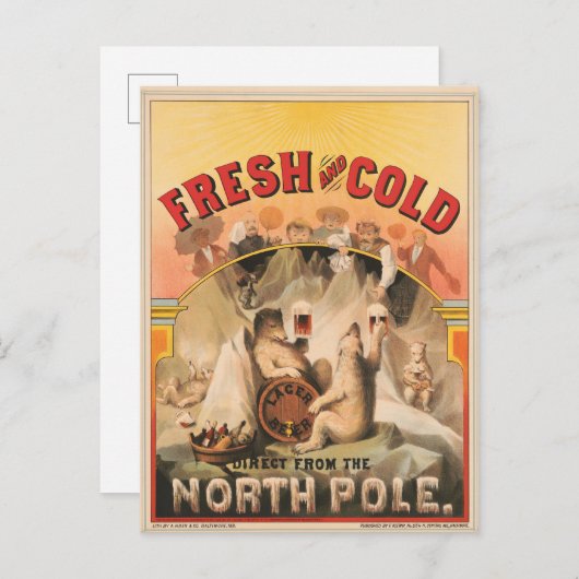 ホッキョクグマはラガービールのマグカップを楽しんでいる ポストカード (正面/裏面)