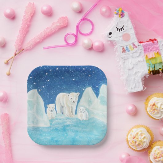 ホッキョクグマイラストレーション ペーパープレート (パーティー)