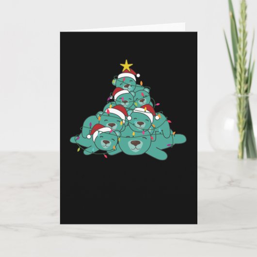 ホッキョクグマターコイズクリスマスツリー動物 カード (正面)
