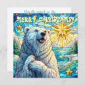ホッキョクグマフェイクステンドグラスのクリスマスカード (正面/裏面)