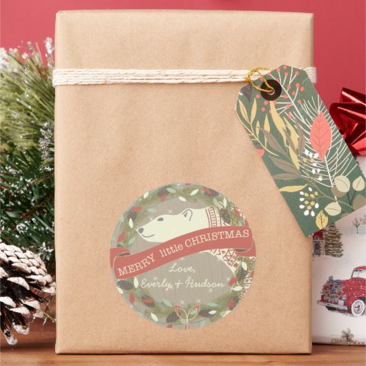 ホッキョクグマメリーの小さなクリスマスガーランド ラウンドシール (クリスマス)