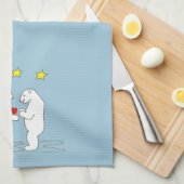 ホッキョクグマ与えのハートと黄色い星 キッチンタオル (四つ折り)