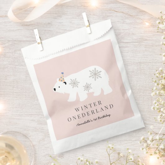 ホッキョクグマ冬のオネダーランドピンク1歳の誕生日 フェイバーバッグ (クリップ留めされた状態)