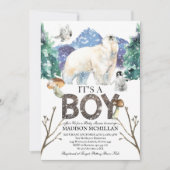 ホッキョクグマ冬のベビーシャワー 招待状 (正面)