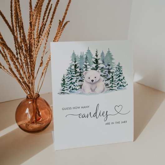 ホッキョクグマ冬の赤ん坊のシャワー推測いくつのゲーム 台座サイン