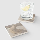 ホッキョクグマ冬の雪ヴィンテージイラストレーショングレー ストーンコースター (横)