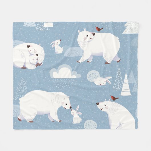 ホッキョクグマ冬ヴィンテージ フリースブランケット (正面(横))