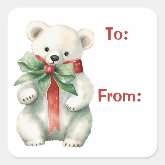 ホッキョクグマ動物の水の色の贈り物ラベル スクエアシール (正面)