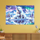 ホッキョクグマ家族の雪の絵を描シーン キャンバスプリント (インサイチュ (リビング))
