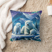 ホッキョクグマ家族の雪の絵を描シーン クッション (ブランケット)