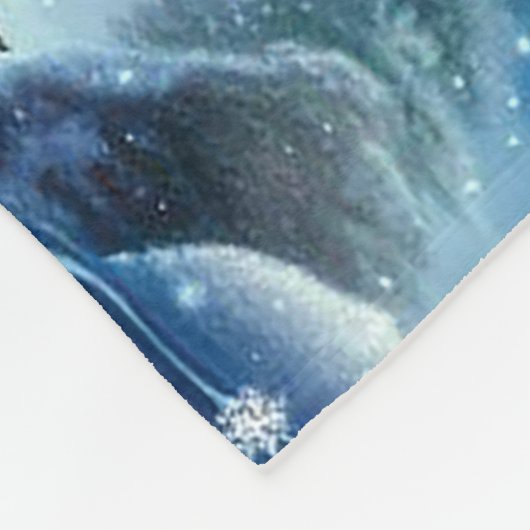 ホッキョクグマ家族の雪の絵を描シーン フリースブランケット (角)