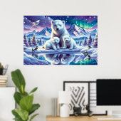 ホッキョクグマ家族の雪の絵を描シーン ポスター (ホームオフィス)