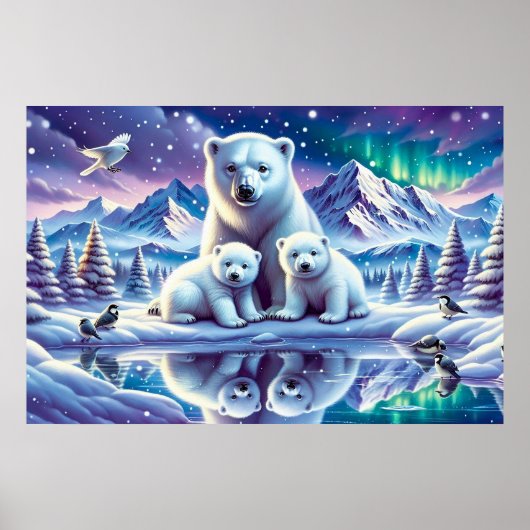 ホッキョクグマ家族の雪の絵を描シーン ポスター (正面)