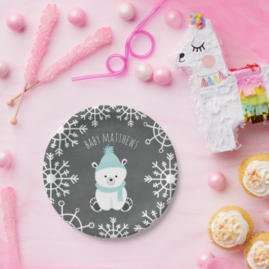 ホッキョクグマ少年の冬の赤ちゃんシャワー ペーパープレート (パーティー)