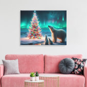 ホッキョクグマ母カブクリスマスツリーオーロラボレアリス キャンバスプリント (インサイチュ (リビング))
