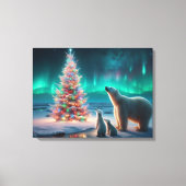 ホッキョクグマ母カブクリスマスツリーオーロラボレアリス キャンバスプリント (正面)