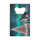 ホッキョクグマ母カブクリスマスツリーオーロラボレアリス クレジットカード栓抜き (正面)