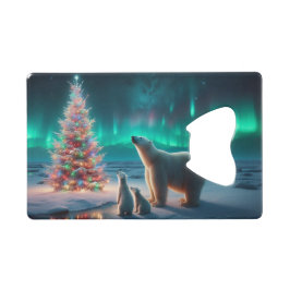 ホッキョクグマ母カブクリスマスツリーオーロラボレアリス クレジットカード栓抜き