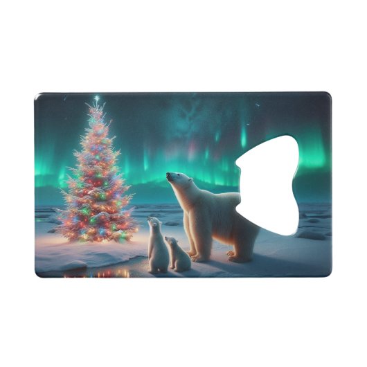 ホッキョクグマ母カブクリスマスツリーオーロラボレアリス クレジットカード栓抜き (正面(横))
