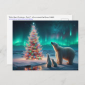 ホッキョクグマ母カブクリスマスツリーオーロラボレアリス シーズンポストカード (正面/裏面)