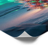 ホッキョクグマ母カブクリスマスツリーオーロラボレアリス ポスター (角)