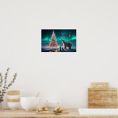 ホッキョクグマ母カブクリスマスツリーオーロラボレアリス ポスター (キッチン)