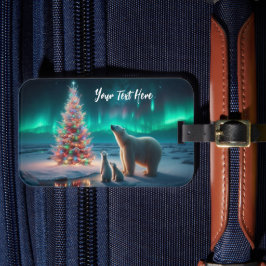 ホッキョクグマ母カブクリスマスツリーオーロラボレアリス ラゲッジタグ