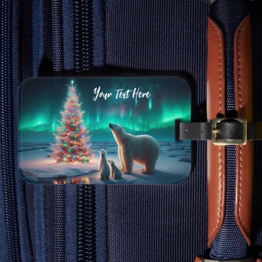 ホッキョクグマ母カブクリスマスツリーオーロラボレアリス ラゲッジタグ (正面インサイチュ4)
