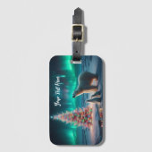 ホッキョクグマ母カブクリスマスツリーオーロラボレアリス ラゲッジタグ (正面縦)