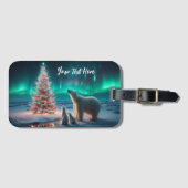 ホッキョクグマ母カブクリスマスツリーオーロラボレアリス ラゲッジタグ (正面横)