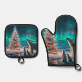 ホッキョクグマ母カブクリスマスツリーオーロラボレアリス 鍋つかみ&鍋敷きセット (正面)