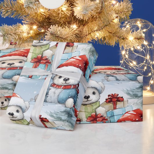 ホッキョクグマ祝のプレゼント ラッピングペーパー (クリスマス)