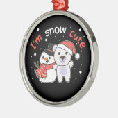 ホッキョクグマ私は雪かわいい雪だるまスノーパンセラミック メタルオーナメント (左)