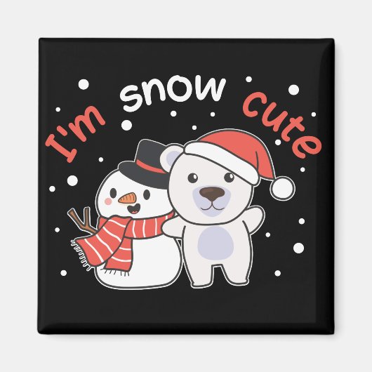 ホッキョクグマ私は雪かわいい雪だるま雪パン磁石 マグネット (正面)