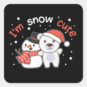 ホッキョクグマ私は雪かわいい雪だるま雪パン スクエアシール