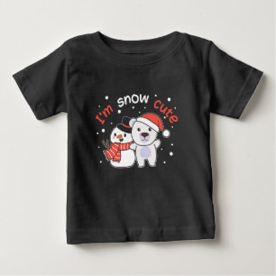 ホッキョクグマ私は雪かわいい雪だるま雪パン ベビーTシャツ
