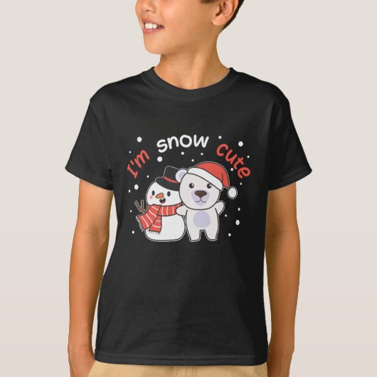ホッキョクグマ私は雪かわいい雪だるま雪パン Tシャツ (正面)