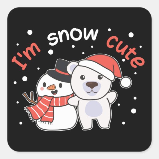 ホッキョクグマ私は雪かわいい雪だるま雪プンスクエアS スクエアシール (正面)