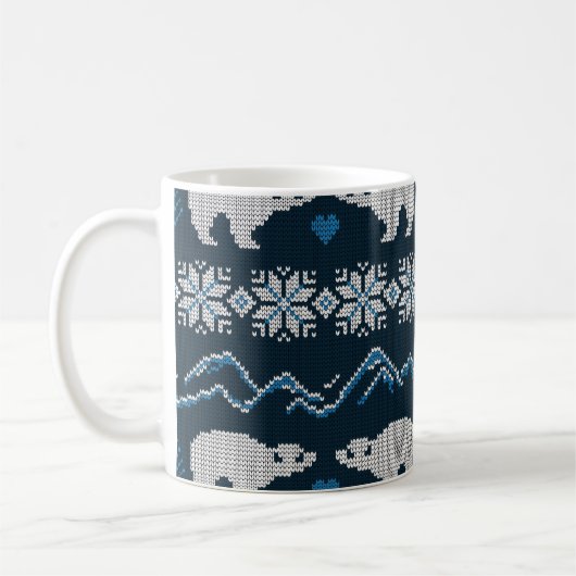 ホッキョクグマ編み冬の模様 コーヒーマグカップ (左)