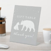 ホッキョクグマ雪グレーのママ赤ちゃんシャワーギフトテーブル 台座サイン (インサイチュ)