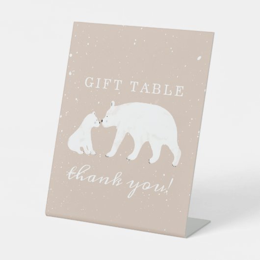 ホッキョクグマ雪女の子ママ赤ちゃんシャワーギフトテーブル 台座サイン (正面)