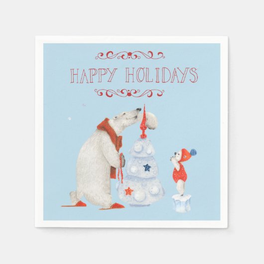 ホッキョクグマ飾の木 スタンダードカクテルナプキン (正面)