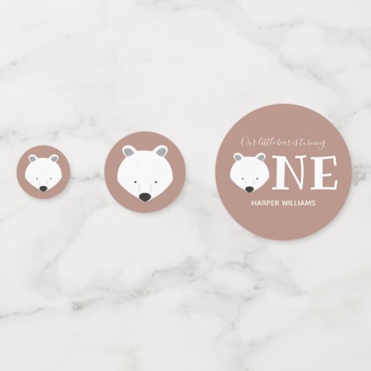 ホッキョクグマ1匹のかわいいアニマルファースト誕生日 コンフェッティ (正面)