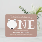 ホッキョクグマ1匹のかわいいアニマルファースト誕生日 招待状 (スタンド正面)