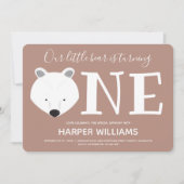 ホッキョクグマ1匹のかわいいアニマルファースト誕生日 招待状 (正面)