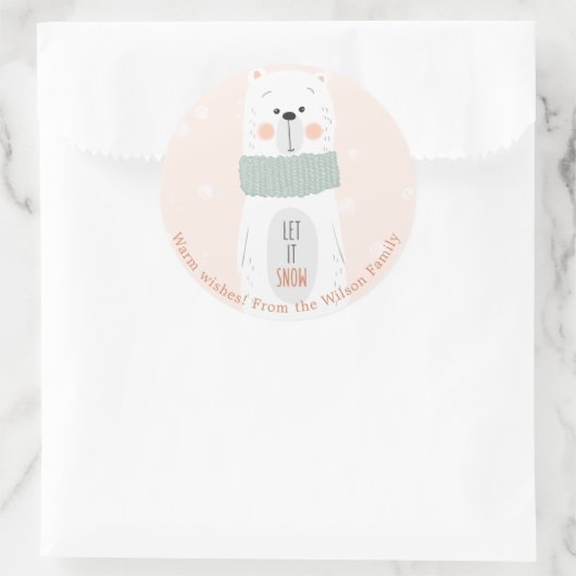 ホッキョクグマ – かわいいパーソナライズされたクリスマスステッカー ラウンドシール (バッグ)