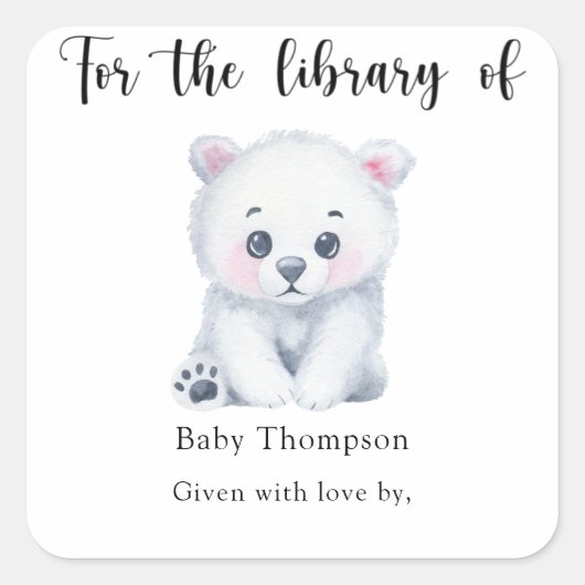 ホッキョクグマ – の図書館 スクエアシール (正面)